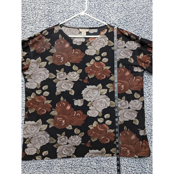 VTG Express Top Size M Boho 90s Dark Floral Fairy Grunge Relaxed Fit Goth Black - Picture 11 of 12